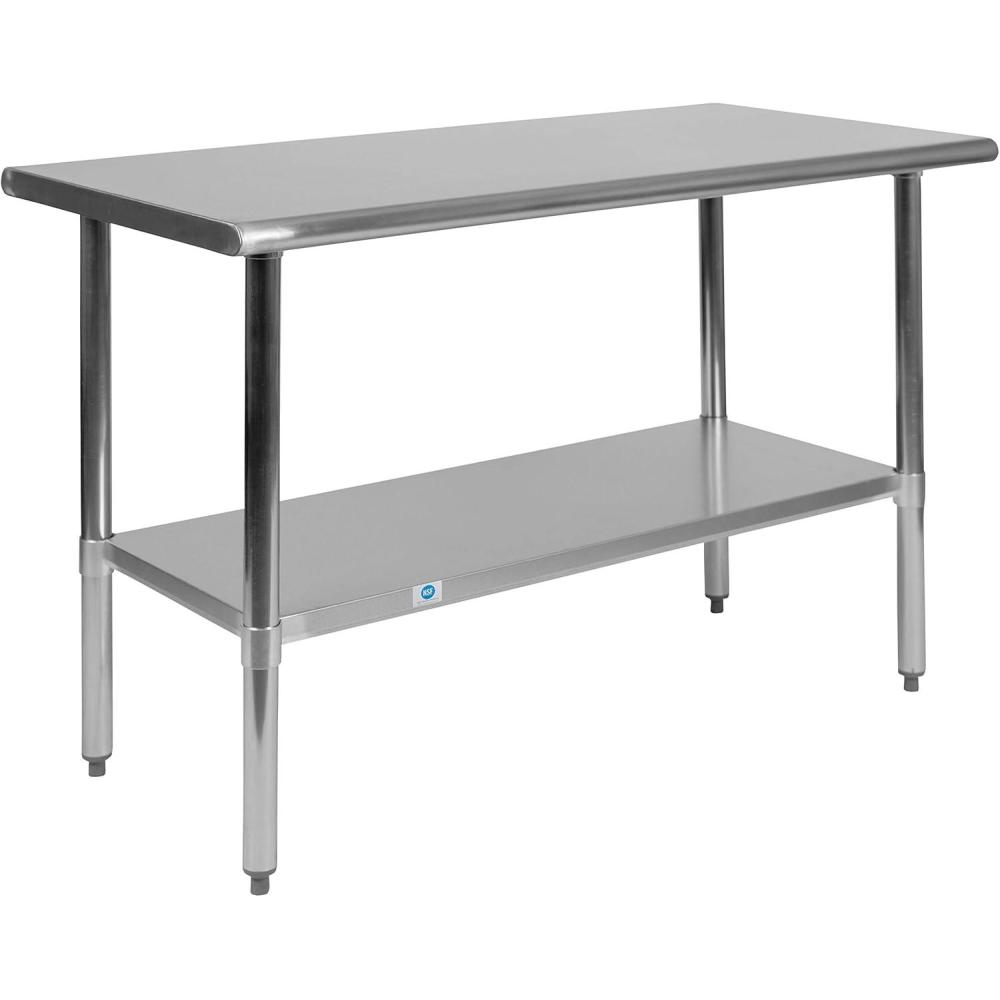 imageFlash Furniture Reader Stainless Steel 18 Gauge Prep and Work Table with 15quot Backsplash and Undershelf NSF Certified 72quotW x 30quotD x 36quotH24 x 48 without Backsplash