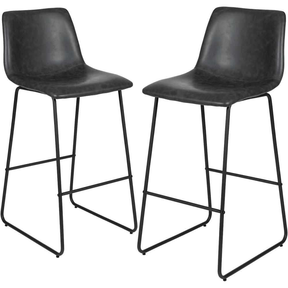 imageFlash Furniture Reagan 24quot LeatherSoft Counter Height Stools with Footrest MidCentury Modern Bucket Style Dining Chairs Set of 2 Light GrayGrey
