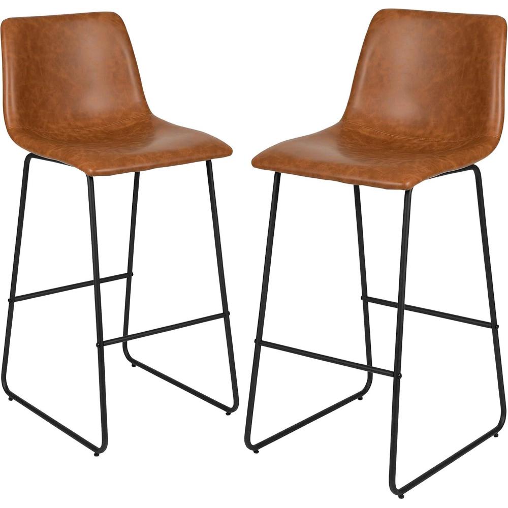 imageFlash Furniture Reagan 24quot LeatherSoft Counter Height Stools with Footrest MidCentury Modern Bucket Style Dining Chairs Set of 2 Light GrayLight Brown