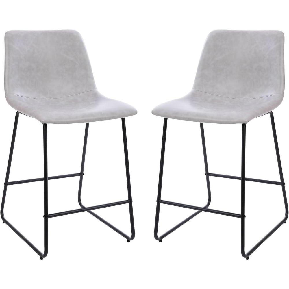 imageFlash Furniture Reagan 24quot LeatherSoft Counter Height Stools with Footrest MidCentury Modern Bucket Style Dining Chairs Set of 2 Light GrayLight Gray