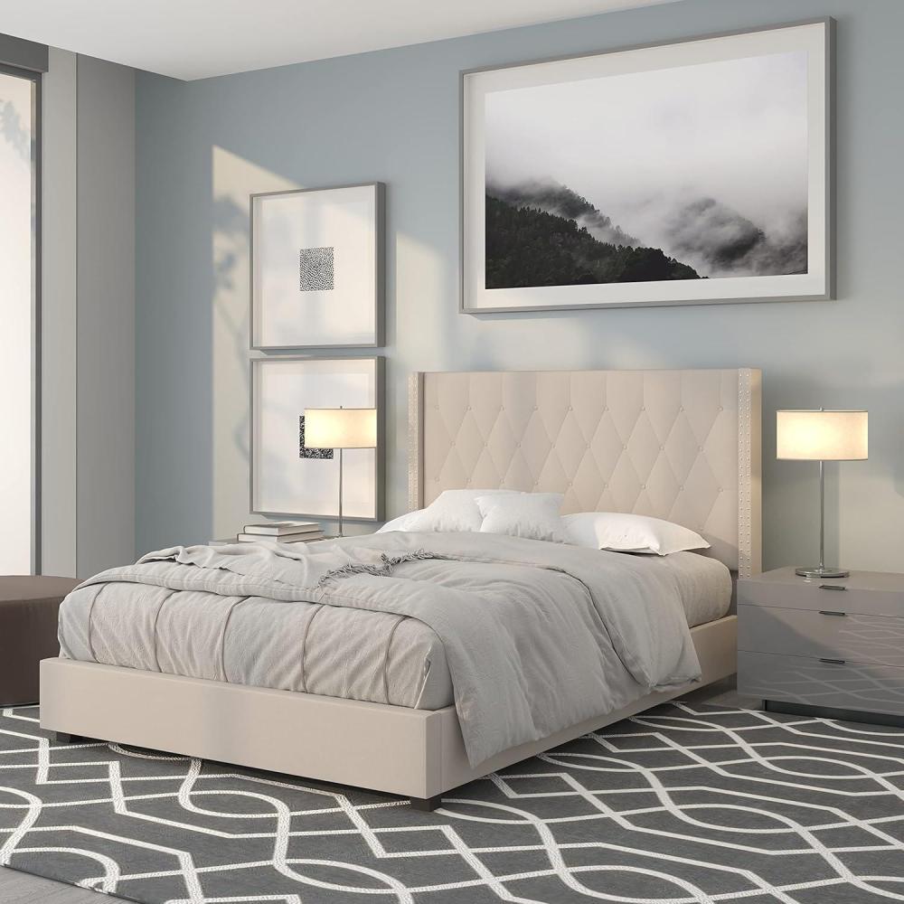 imageFlash Furniture Riverdale Full Size Tufted Upholstered Platform Bed in Light Gray FabricBeige
