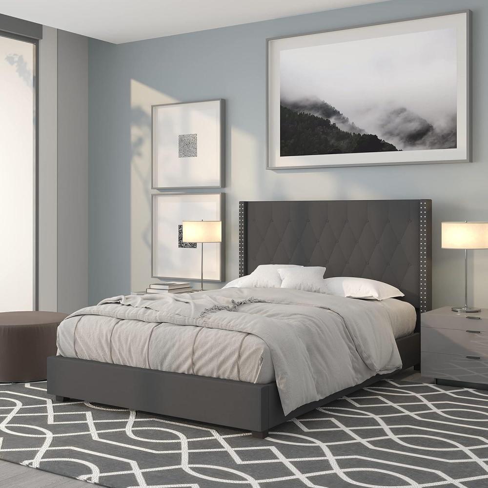 imageFlash Furniture Riverdale Full Size Tufted Upholstered Platform Bed in Light Gray FabricDark Gray