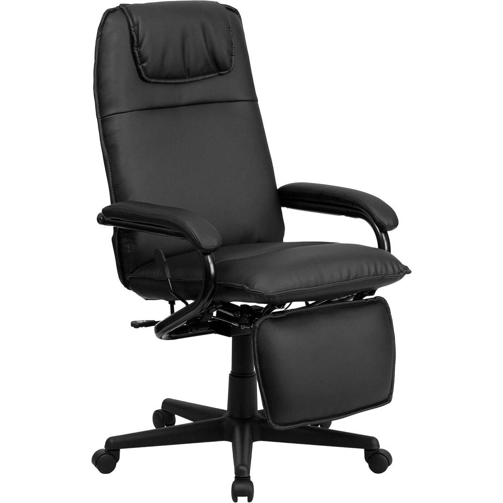 imageFlash Furniture Robert High Back White LeatherSoft Executive Reclining Ergonomic Swivel Office Chair with ArmsBlack