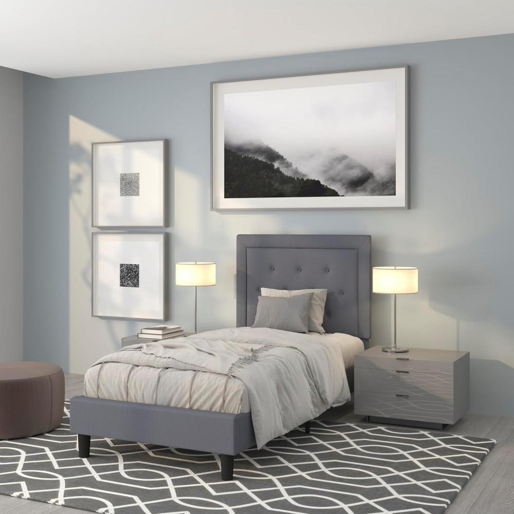 imageFlash Furniture Roxbury King Size Tufted Upholstered Platform Bed in Beige FabricLight Gray