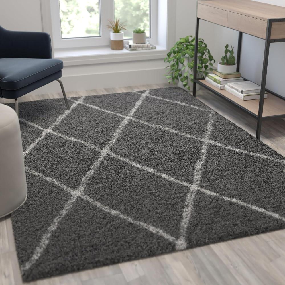 imageFlash Furniture Roxy Shag Style Diamond Trellis Area Rug 5 x 7 IvoryCharcoalIvory