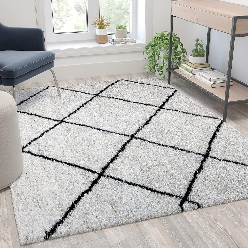 imageFlash Furniture Roxy Shag Style Diamond Trellis Area Rug 5 x 7 IvoryIvoryBlack