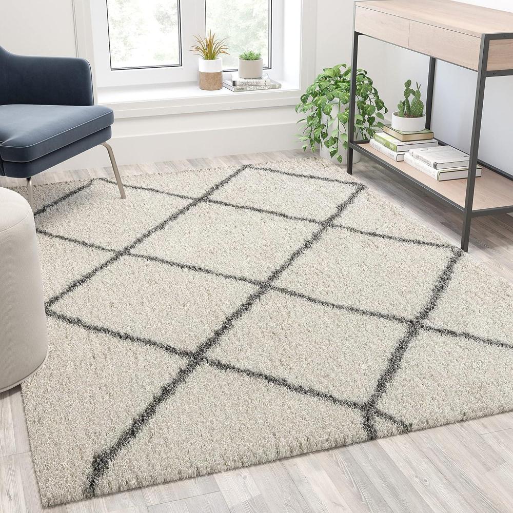 imageFlash Furniture Roxy Shag Style Diamond Trellis Area Rug 5 x 7 IvoryIvoryGray