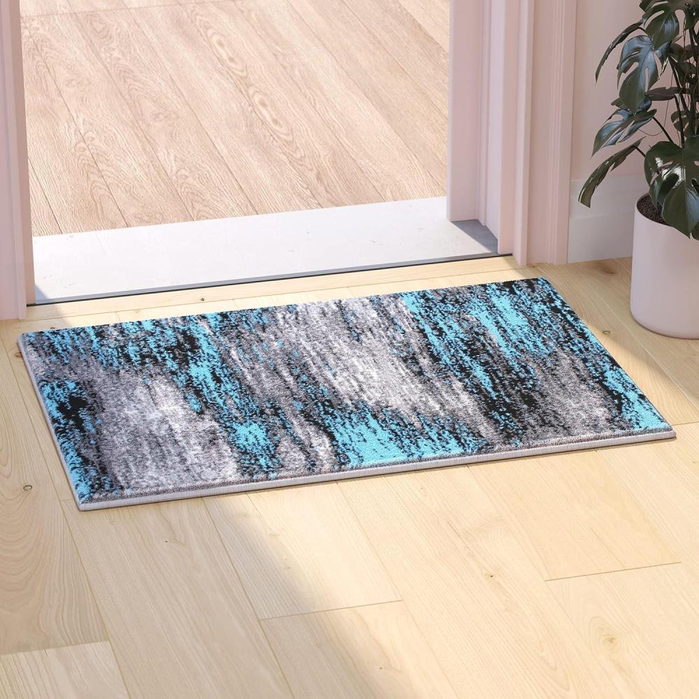 imageFlash Furniture Rylan Collection Contemporary Area Rug High Pile Blue Olefin Rug 2 x 7 Area Rug Jute Backing Hallway Entryway Bedroom Living RoomBlue
