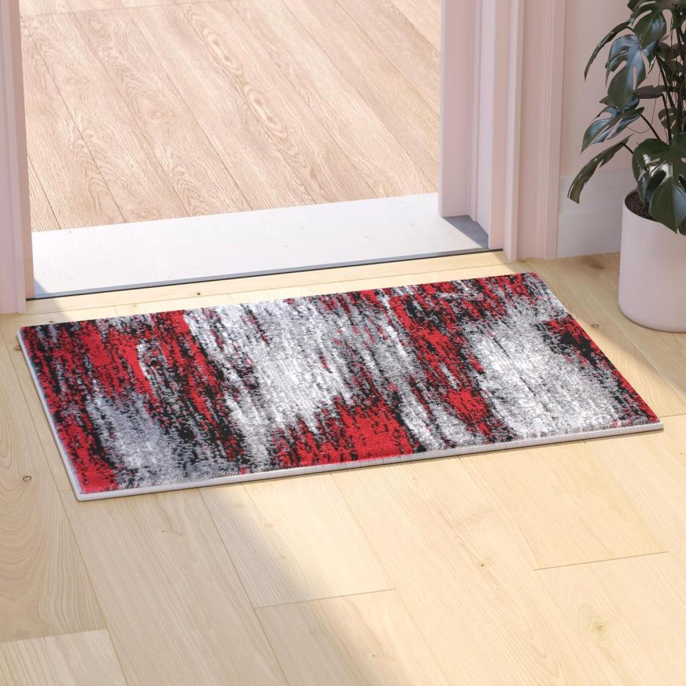 imageFlash Furniture Rylan Collection Contemporary Area Rug High Pile Blue Olefin Rug 2 x 7 Area Rug Jute Backing Hallway Entryway Bedroom Living RoomRed