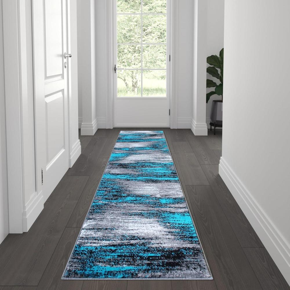 imageFlash Furniture Rylan Collection Contemporary Area Rug High Pile Blue Olefin Rug 2 x 7 Area Rug Jute Backing Hallway Entryway Bedroom Living RoomTurquoise