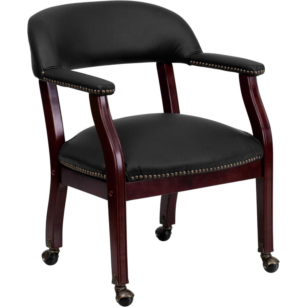 imageFlash Furniture Sarah Navy Vinyl Luxurious Conference Chair with Accent Nail Trim and CastersBlack Leathersoft