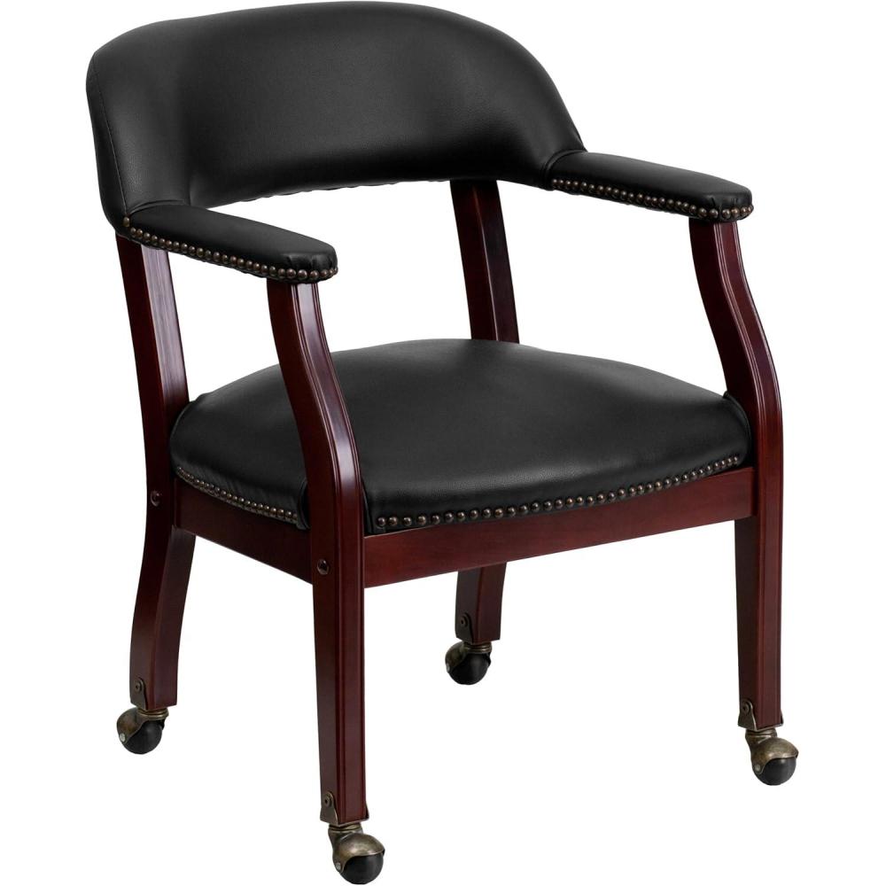 imageFlash Furniture Sarah Navy Vinyl Luxurious Conference Chair with Accent Nail Trim and CastersBlack Vinyl