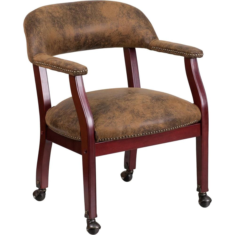 imageFlash Furniture Sarah Navy Vinyl Luxurious Conference Chair with Accent Nail Trim and CastersBomber Jacket Brown Microfiber
