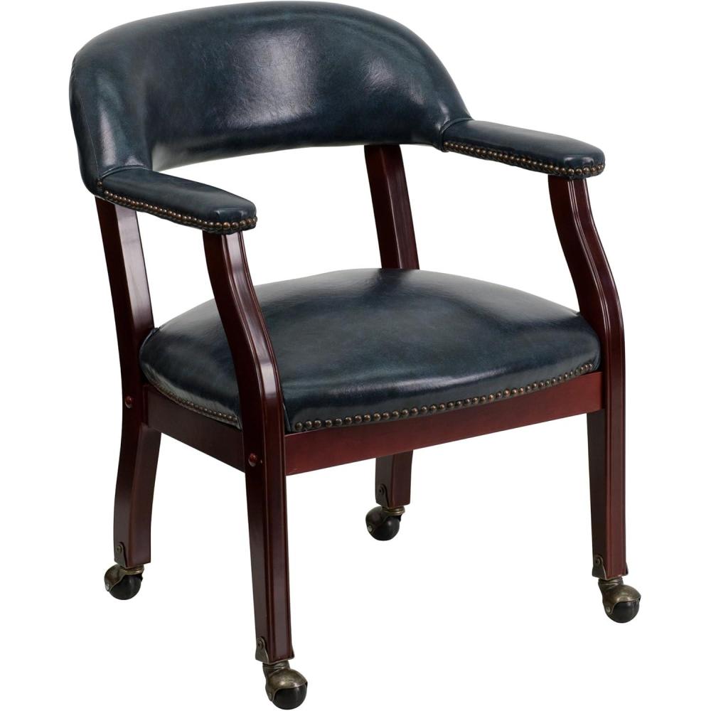 imageFlash Furniture Sarah Navy Vinyl Luxurious Conference Chair with Accent Nail Trim and CastersNavy Vinyl