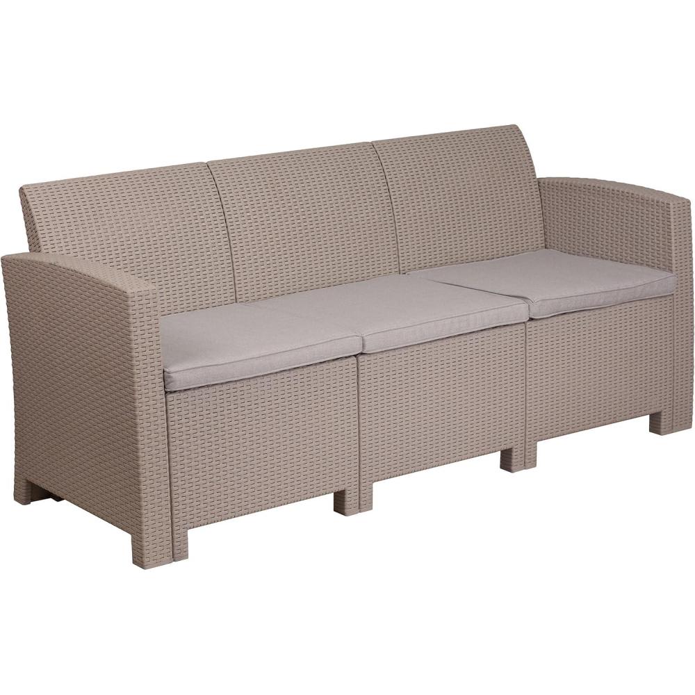 imageFlash Furniture Seneca Dark Gray Faux Rattan Sofa with AllWeather Seneca Light Gray CushionsLight Gray
