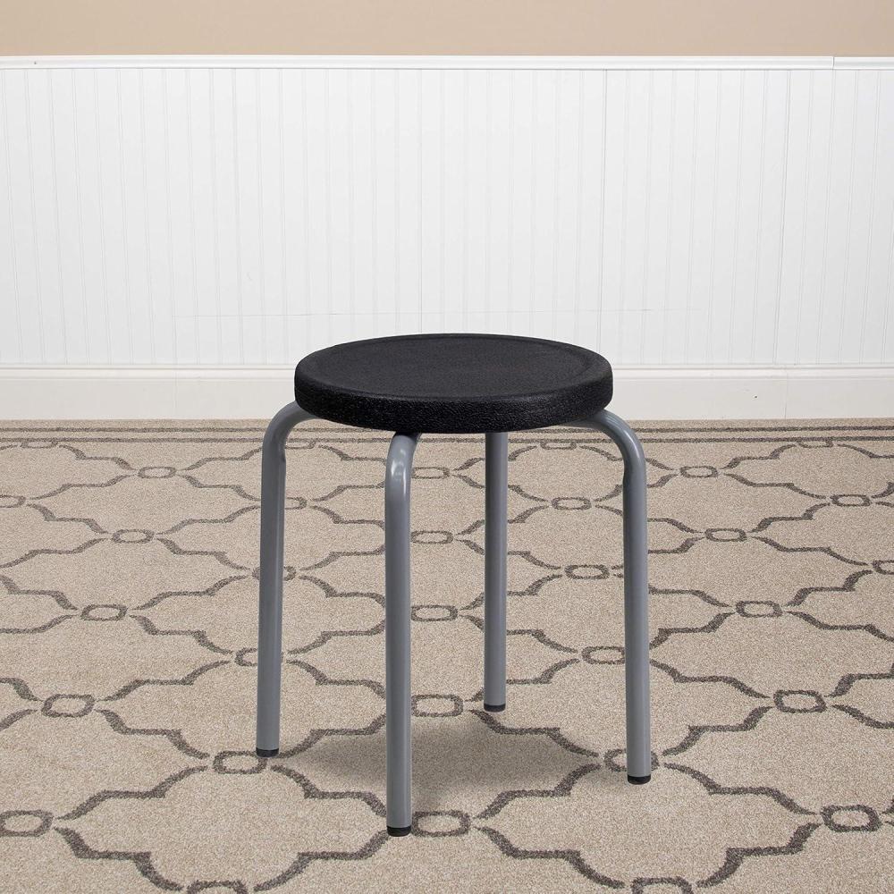 imageFlash Furniture Stackable Stool with Black Seat and Silver Powder Coated Frame Pack of 1Black