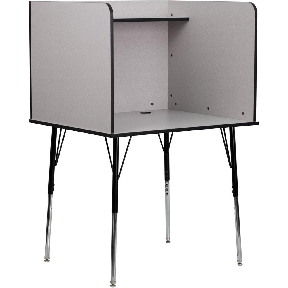 imageFlash Furniture Study Carrel with Adjustable Legs and Top Shelf in Nebula Grey Finish