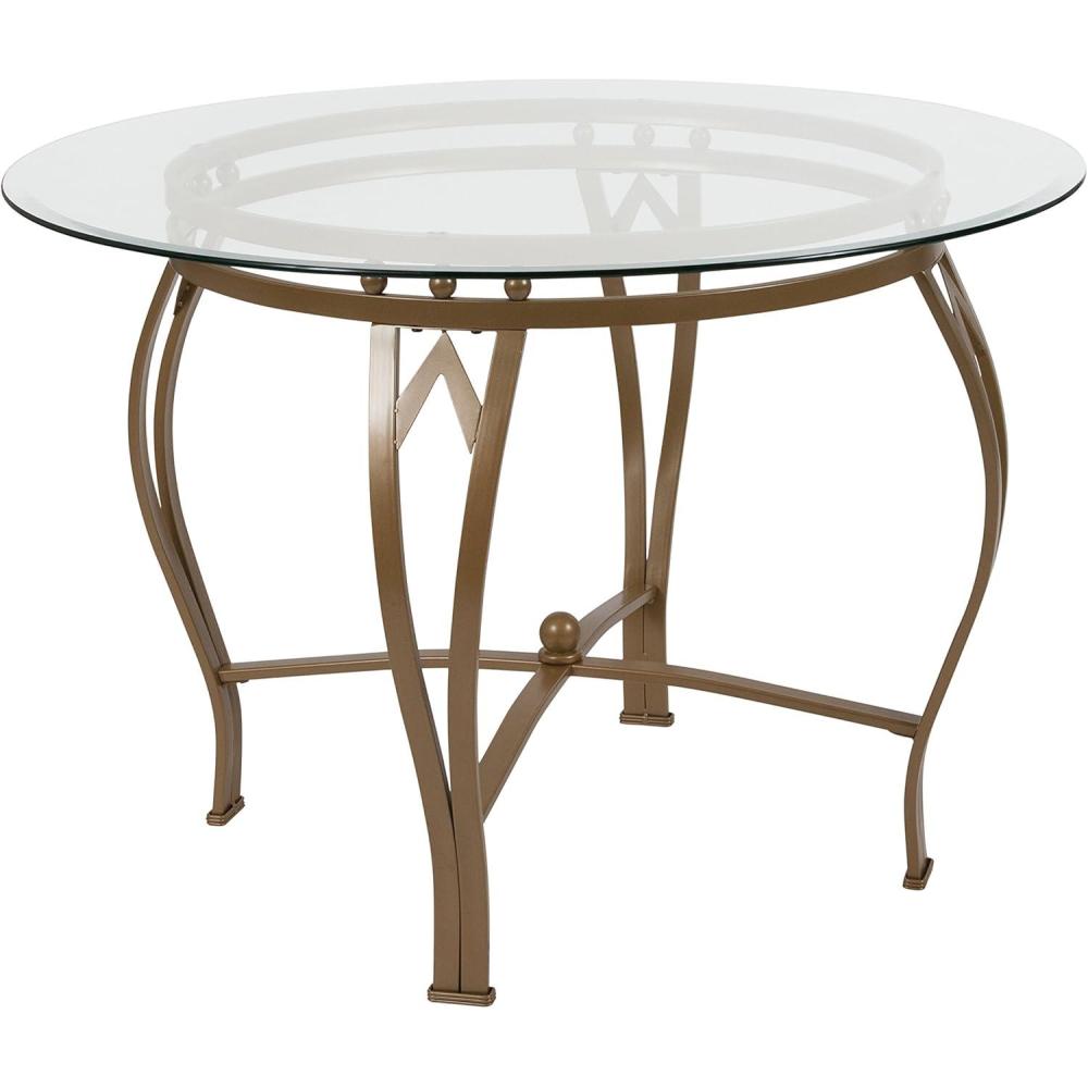 imageFlash Furniture Syracuse 42 Round Glass Dining Table with Matte Gold Metal FrameClearMatte Gold