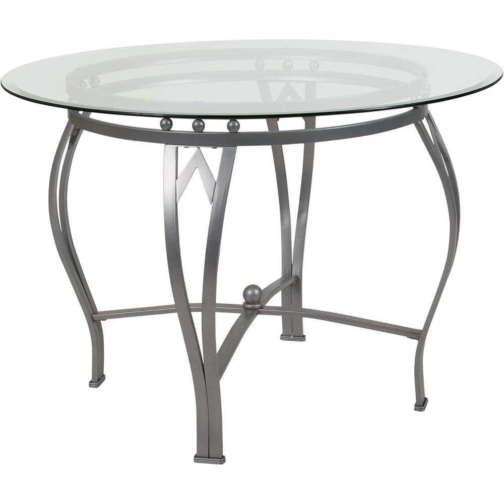 imageFlash Furniture Syracuse 42 Round Glass Dining Table with Matte Gold Metal FrameClearSilver