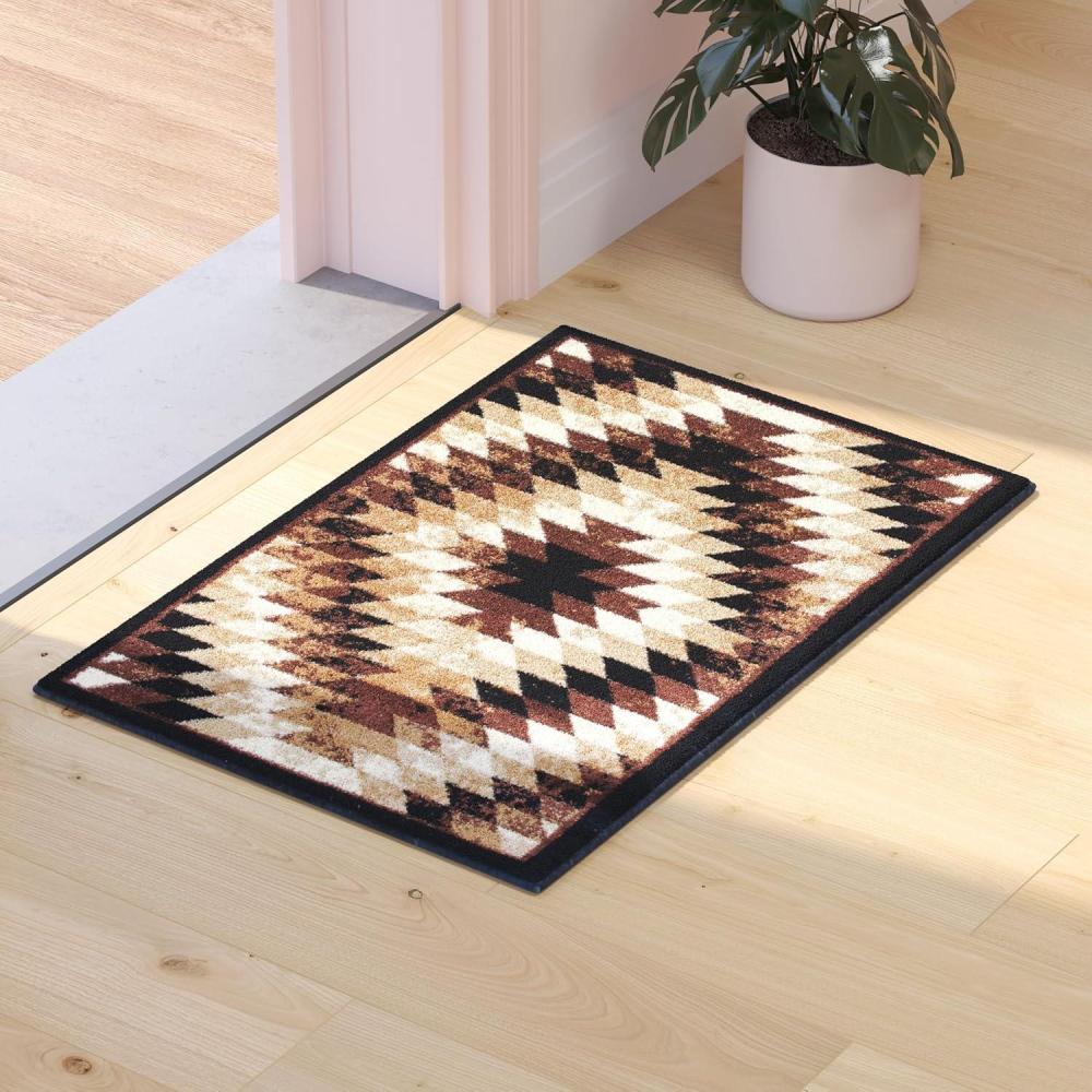 imageFlash Furniture Teagan Collection Southwestern Style Area Rug Olefin Red Accent Rug 2 x 7 Jute Backing Entryway Living Room BedroomBrown