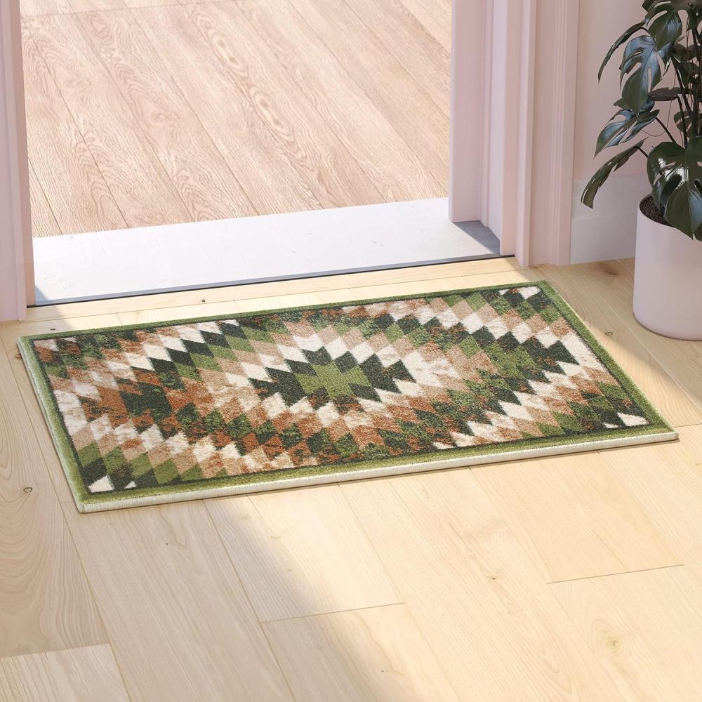 imageFlash Furniture Teagan Collection Southwestern Style Area Rug Olefin Red Accent Rug 2 x 7 Jute Backing Entryway Living Room BedroomGreen