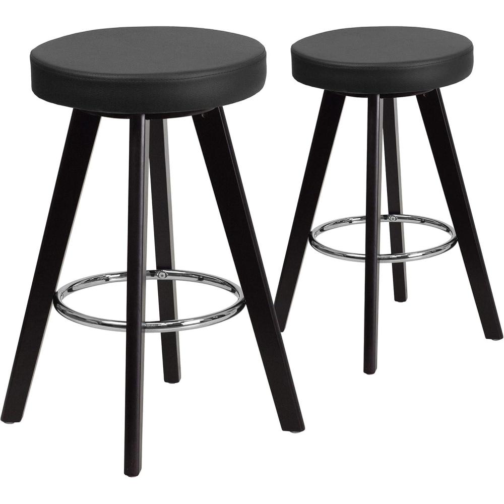 imageFlash Furniture Trenton Series 24 High Contemporary Cappuccino Wood Counter Height Stool with White Vinyl Seat Pack of 2Black