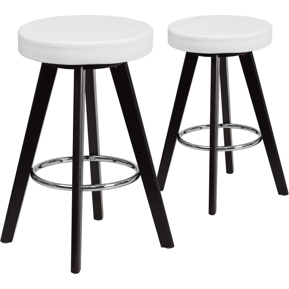 imageFlash Furniture Trenton Series 24 High Contemporary Cappuccino Wood Counter Height Stool with White Vinyl Seat Pack of 2White