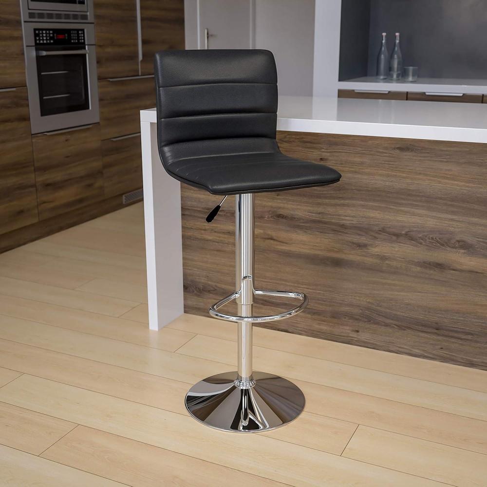 imageFlash Furniture Vincent Modern Adjustable Height Barstool with Footrest and Padded MidBack Upholstered Vinyl BarCounter Height Stool WhiteChromeGrey