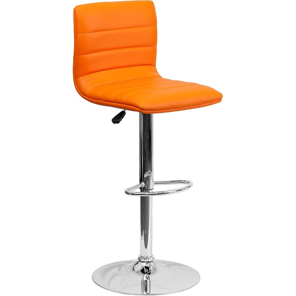 imageFlash Furniture Vincent Modern Adjustable Height Barstool with Footrest and Padded MidBack Upholstered Vinyl BarCounter Height Stool WhiteChromeOrange