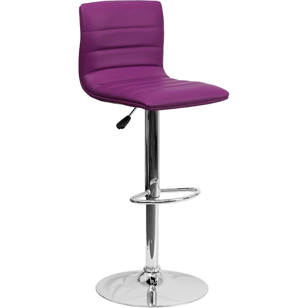 imageFlash Furniture Vincent Modern Adjustable Height Barstool with Footrest and Padded MidBack Upholstered Vinyl BarCounter Height Stool WhiteChromePurple