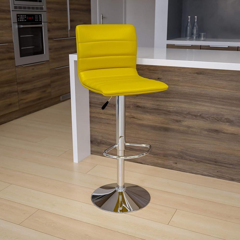 imageFlash Furniture Vincent Modern Adjustable Height Barstool with Footrest and Padded MidBack Upholstered Vinyl BarCounter Height Stool WhiteChromeYellow