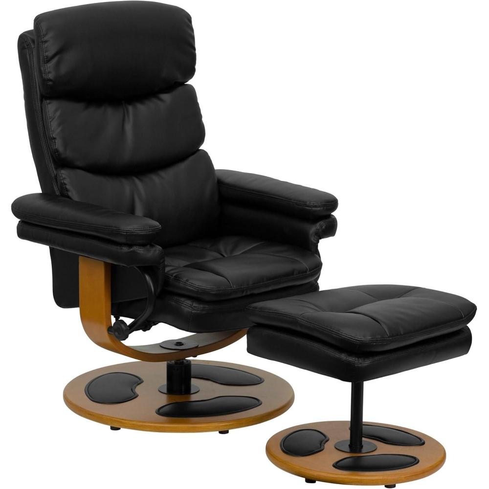 imageFlash Furniture Whitney Contemporary MultiPosition Recliner and Ottoman with Wood Base in Black LeatherSoft