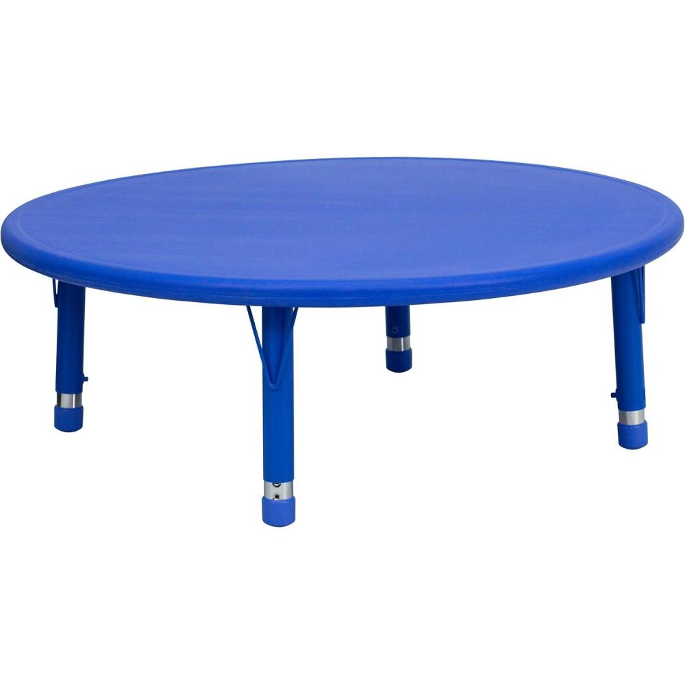 imageFlash Furniture Wren 45quot Round Natural Plastic Height AdjusTable with Rounded Safety Corners Activity Table with Rounded Safety CornersBlue