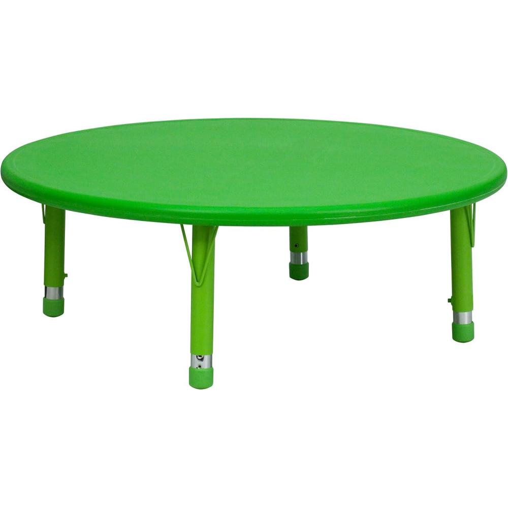 imageFlash Furniture Wren 45quot Round Natural Plastic Height AdjusTable with Rounded Safety Corners Activity Table with Rounded Safety CornersGreen