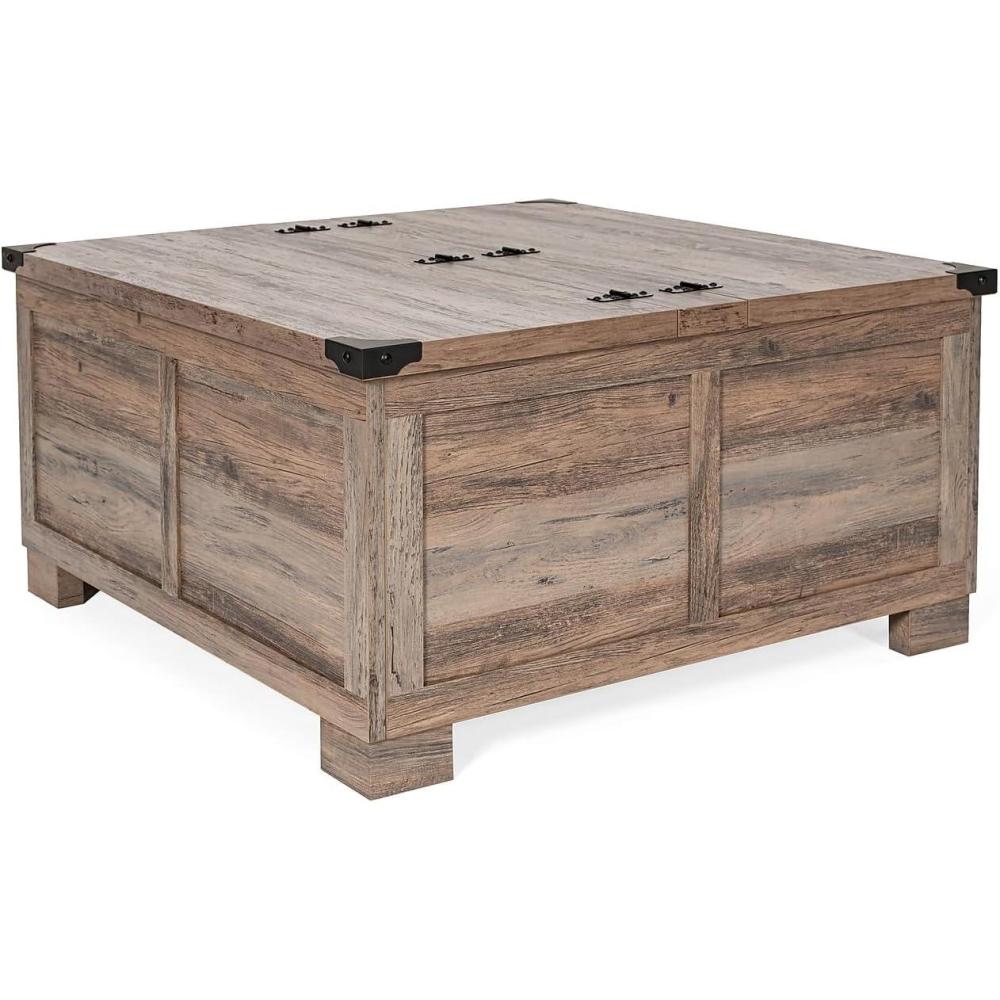 imageFlash Furniture Wyatt Farmhouse Coffee Table with Storage Square Coffee Table with Hinged Lift Top and Hidden Storage 3575quot Square TwoToned WhiteRustic OakGray Wash