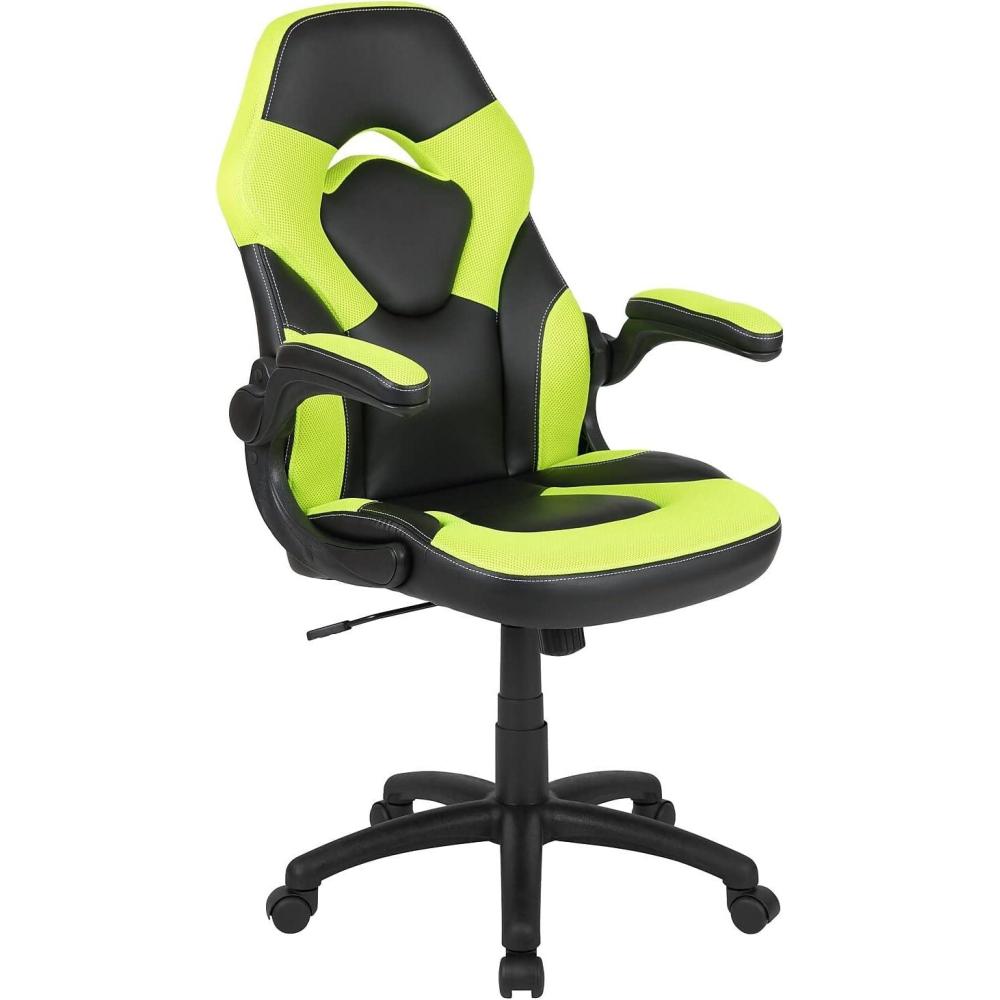 imageFlash Furniture X10 HighBack LeatherSoft Racing Style Gaming Chair with FlipUp Arms Ergonomic Padded Swivel Computer Chair RedBlackNeon Green