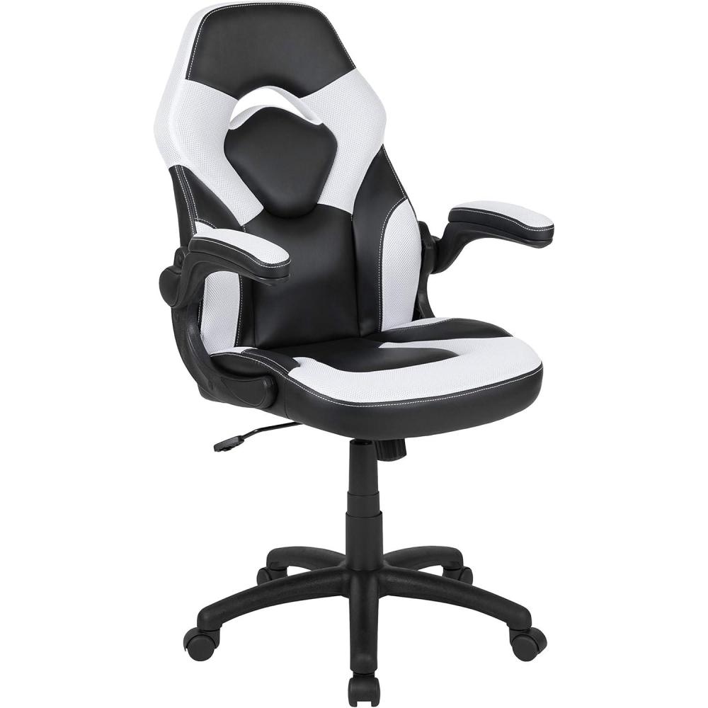 imageFlash Furniture X10 HighBack LeatherSoft Racing Style Gaming Chair with FlipUp Arms Ergonomic Padded Swivel Computer Chair RedBlackWhite