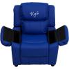 Flash EMB Blue Vinyl Kids Recliner Solid Hardwood Frame
