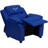 Flash EMB Blue Vinyl Kids Recliner Solid Hardwood Frame