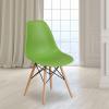 Flash Furniture 2 Pack Elon Series Moss Gray Plastic Chair with Wooden Legs for Versatile Kitchen, Dining Room, Living Room, Library or Desk Use(Green)