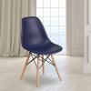 Flash Furniture 2 Pack Elon Series Moss Gray Plastic Chair with Wooden Legs for Versatile Kitchen, Dining Room, Living Room, Library or Desk Use(Navy)