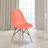 Flash Furniture 2 Pack Elon Series Moss Gray Plastic Chair with Wooden Legs for Versatile Kitchen, Dining Room, Living Room, Library or Desk Use(Peach)