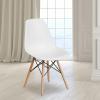 Flash Furniture 2 Pack Elon Series Moss Gray Plastic Chair with Wooden Legs for Versatile Kitchen, Dining Room, Living Room, Library or Desk Use(White)