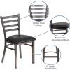 Flash Furniture 2 Pack HERCULES Series Clear Coated Ladder Back Metal Restaurant Chair – Black Vinyl Seat(Black Vinyl Seat/Clear Coated Metal Frame)