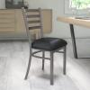 Flash Furniture 2 Pack HERCULES Series Clear Coated Ladder Back Metal Restaurant Chair – Black Vinyl Seat(Black Vinyl Seat/Clear Coated Metal Frame)