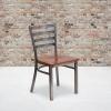 Flash Furniture 2 Pack HERCULES Series Clear Coated Ladder Back Metal Restaurant Chair – Black Vinyl Seat(Cherry Wood Seat/Clear Coated Metal Frame)