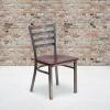 Flash Furniture 2 Pack HERCULES Series Clear Coated Ladder Back Metal Restaurant Chair – Black Vinyl Seat(Mahogany Wood Seat/Clear Coated Metal Frame)