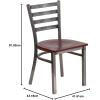 Flash Furniture 2 Pack HERCULES Series Clear Coated Ladder Back Metal Restaurant Chair – Black Vinyl Seat(Mahogany Wood Seat/Clear Coated Metal Frame)