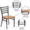 Flash Furniture 2 Pack HERCULES Series Clear Coated Ladder Back Metal Restaurant Chair – Black Vinyl Seat(Natural Wood Seat/Clear Coated Metal Frame)