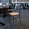 Flash Furniture 2 Pack HERCULES Series Clear Coated Ladder Back Metal Restaurant Chair – Black Vinyl Seat(Natural Wood Seat/Clear Coated Metal Frame)